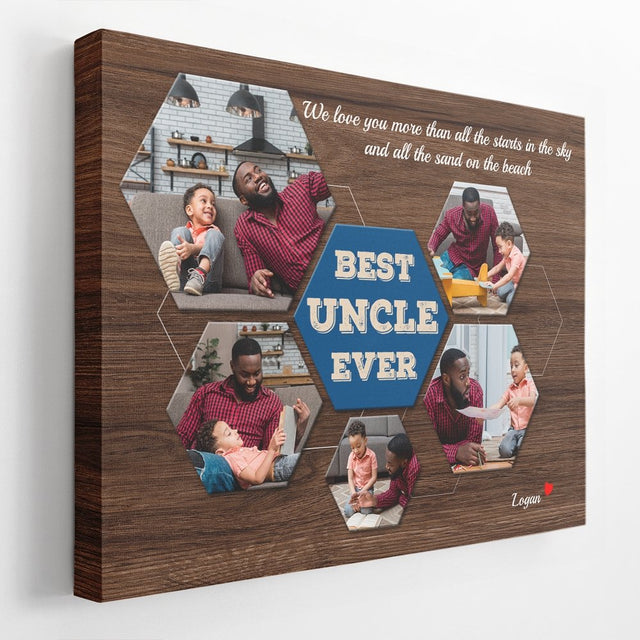 Best Uncle Ever Custom Photo - Personalized Dark Wood Background Canvas