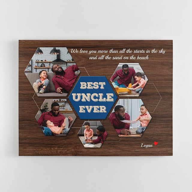 Best Uncle Ever Custom Photo - Personalized Dark Wood Background Canvas