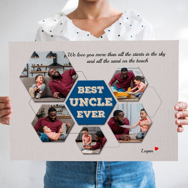 Best Uncle Ever Custom Photo - Personalized Light Grey Background Canvas