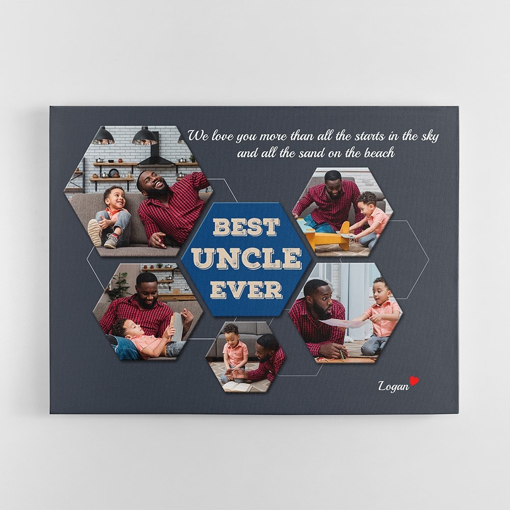 Best Uncle Ever Custom Photo - Personalized Navy Vintage Background Canvas