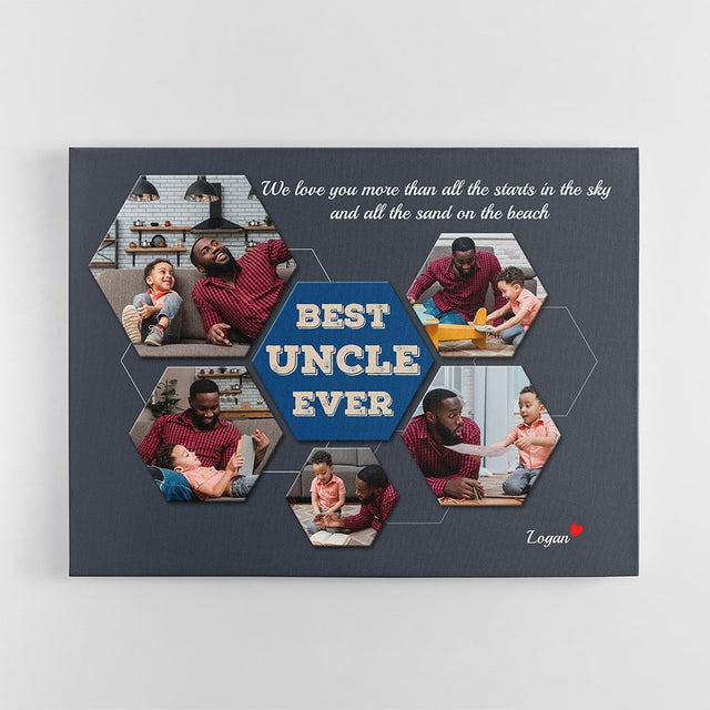 Best Uncle Ever Custom Photo - Personalized Navy Vintage Background Canvas