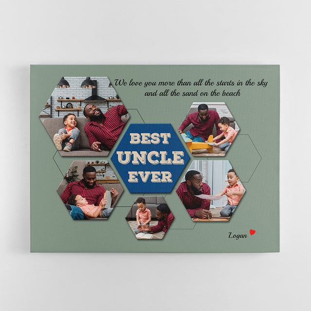 Best Uncle Ever Custom Photo - Personalized Vintage Green Background Canvas