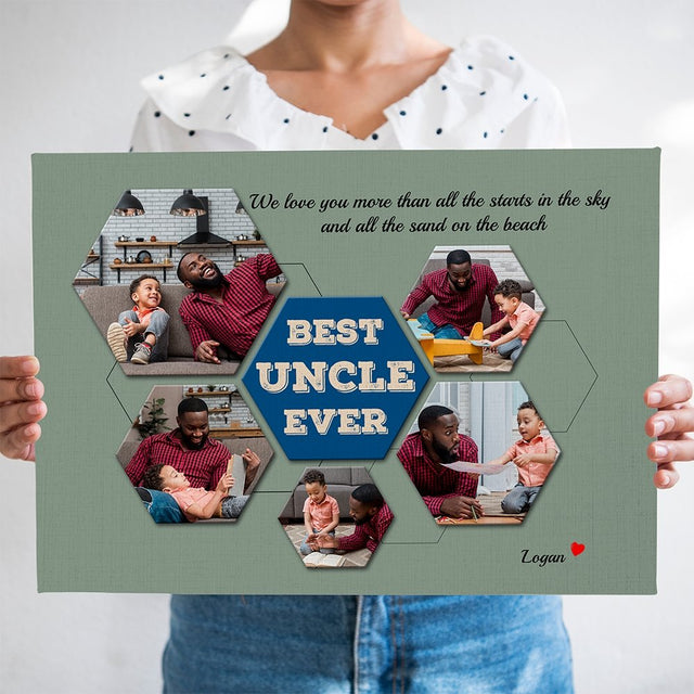 Best Uncle Ever Custom Photo - Personalized Vintage Green Background Canvas
