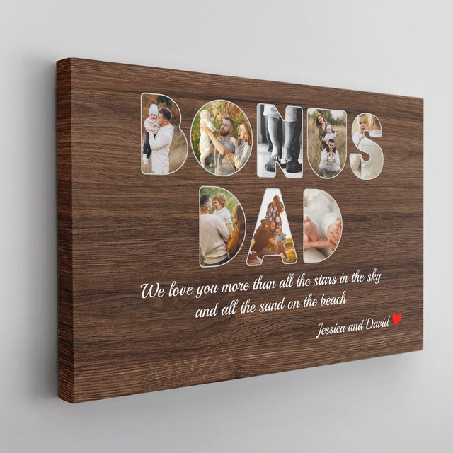 Bonus Dad Custom Photo - Personalized Name And Text Canvas Wall Art