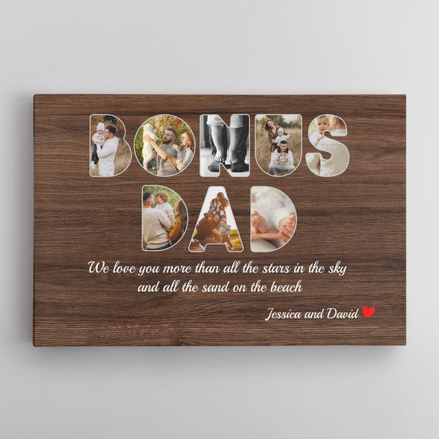 Bonus Dad Custom Photo - Personalized Name And Text Canvas Wall Art