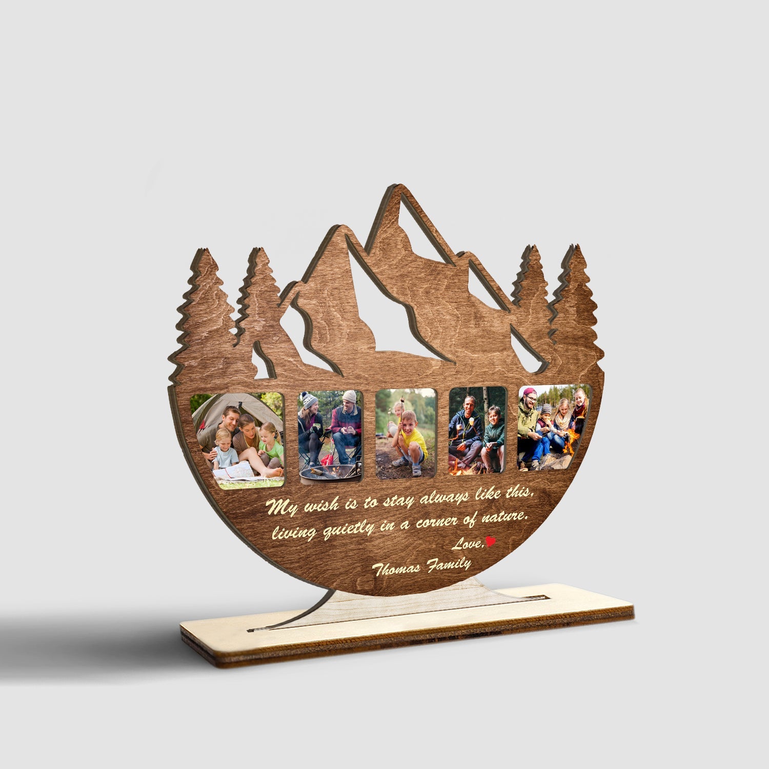 Camping, Custom Photo And Text, Wooden Plaque 3 Layers