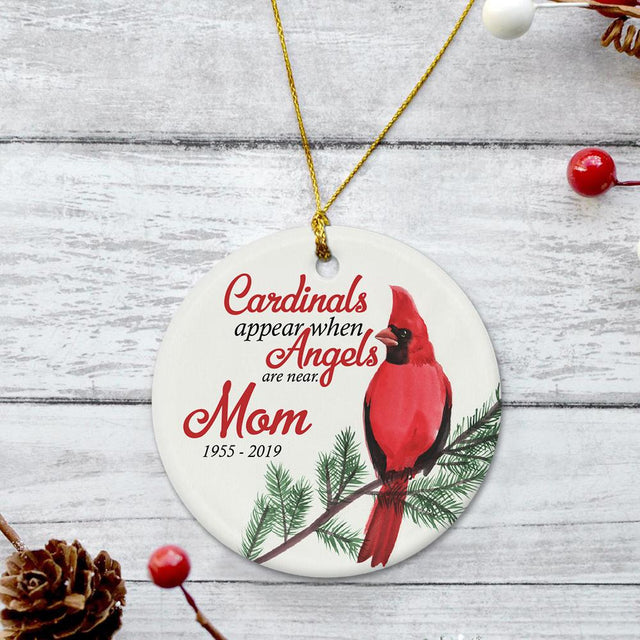 Cardinals Appear When Angels Are Near Custom Text Memorial Decorative Christmas Circle Ornament 2 Sided