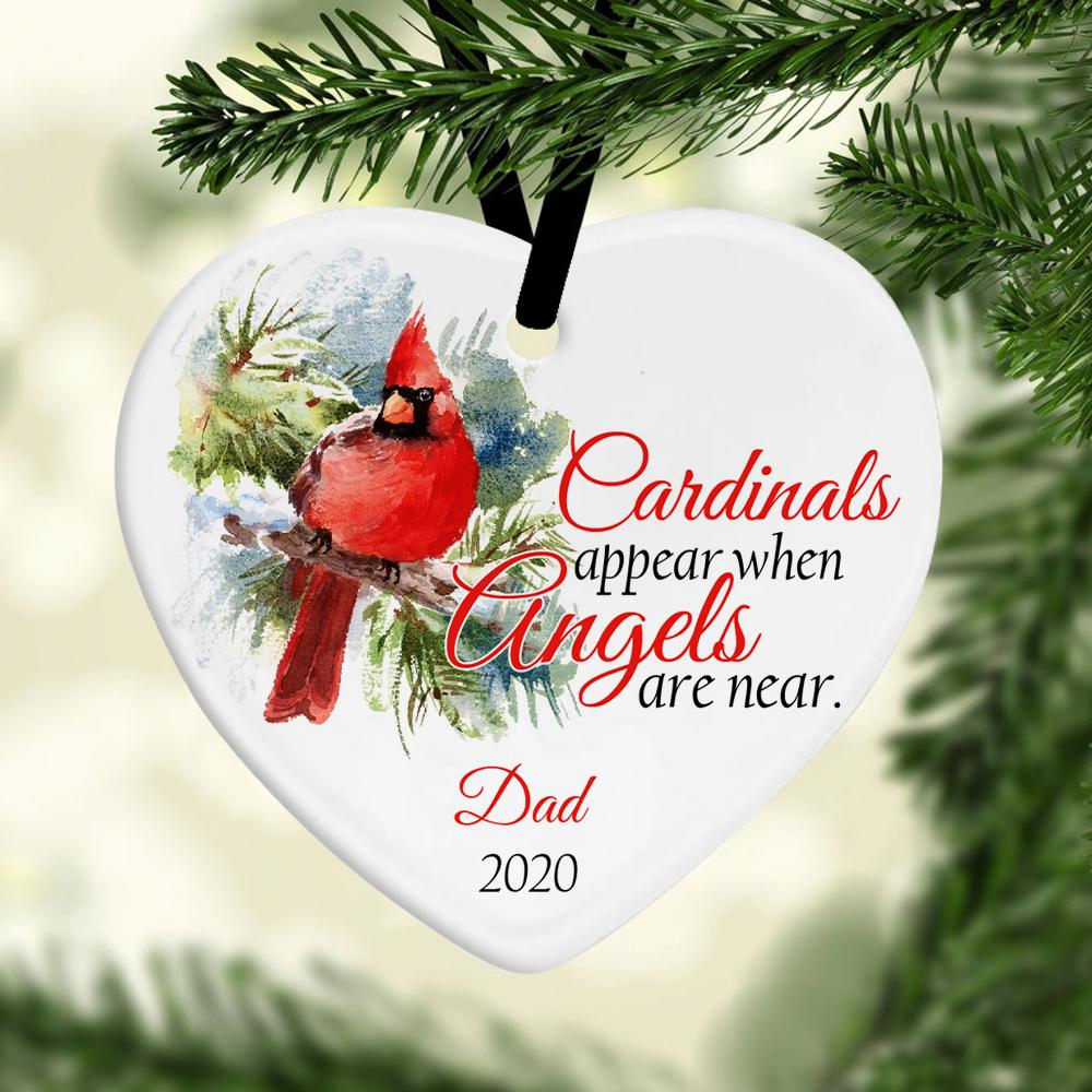 Cardinals Appear When Angels Are Near Memorial Quotes Decorative Christmas Heart Ornament 2 Sided