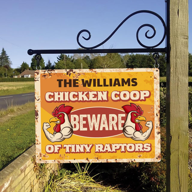Chicken Coop Beware Of Tiny Raptors, Customized Farm Sign