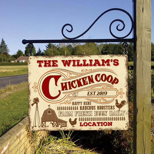 Chicken Coop Happy Hens Raucous Roosters Farm Fresh Eggs Daily, Customized Metal Sign