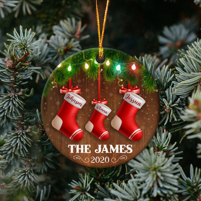 Christmas Stocking Family Custom Text Decorative Christmas Circle Ornament 2 Sided