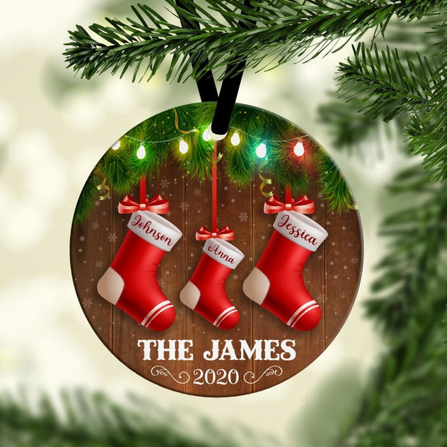 Christmas Stocking Family Custom Text Decorative Christmas Circle Ornament 2 Sided