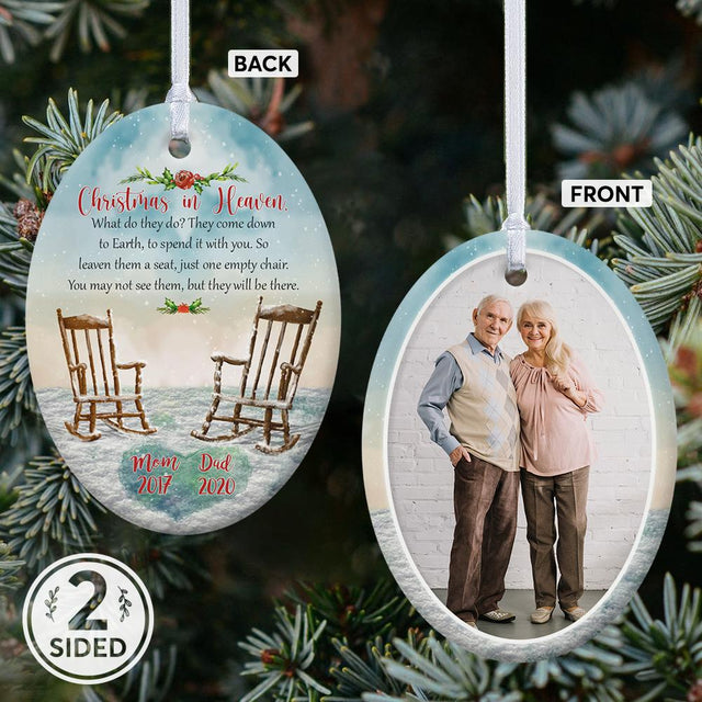 Chritmas In Heaven Custom Upload Photo Memorial Decorative Christmas Oval Ornament 2 Sided
