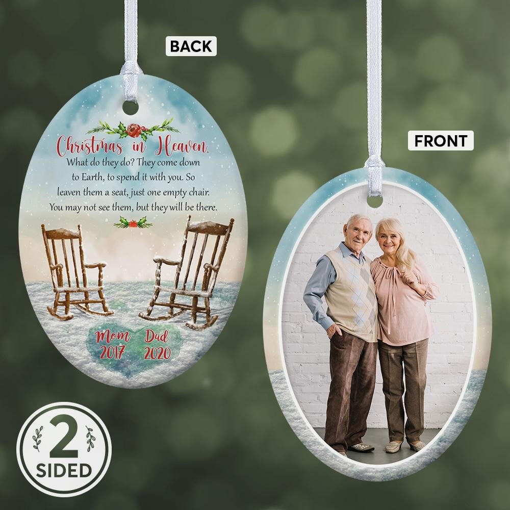 Chritmas In Heaven Custom Upload Photo Memorial Decorative Christmas Oval Ornament 2 Sided