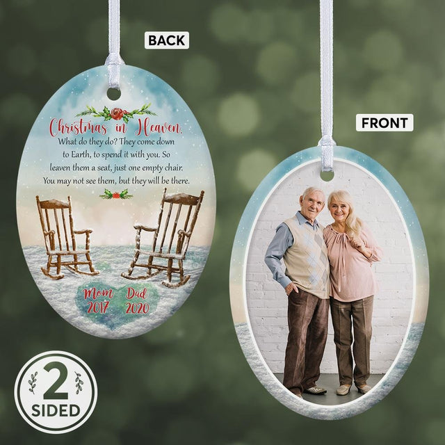 Chritmas In Heaven Custom Upload Photo Memorial Decorative Christmas Oval Ornament 2 Sided