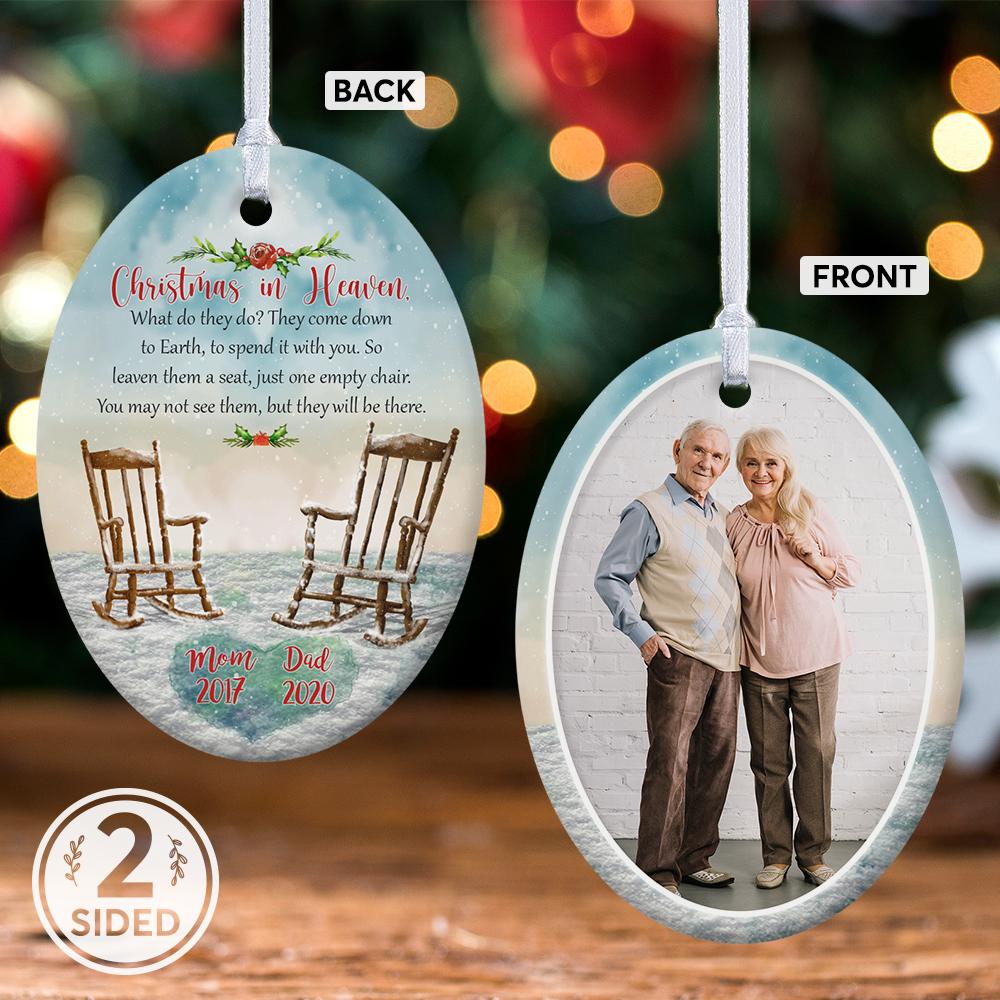 Chritmas In Heaven Custom Upload Photo Memorial Decorative Christmas Oval Ornament 2 Sided