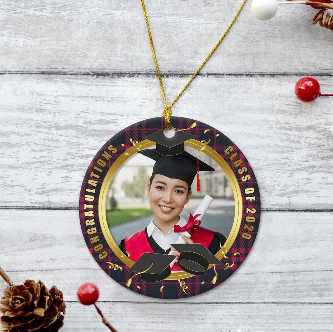 Class Of 2020 Custom Photo Decorative Christmas Circle Ornament 2 Sided