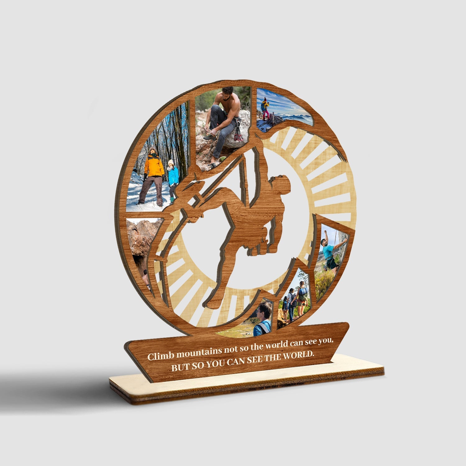 Climbing Mountain, Custom Photo And Text, Wooden Plaque 3 Layers