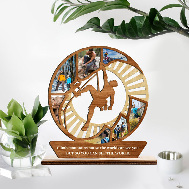 Climbing Mountain, Custom Photo And Text, Wooden Plaque 3 Layers
