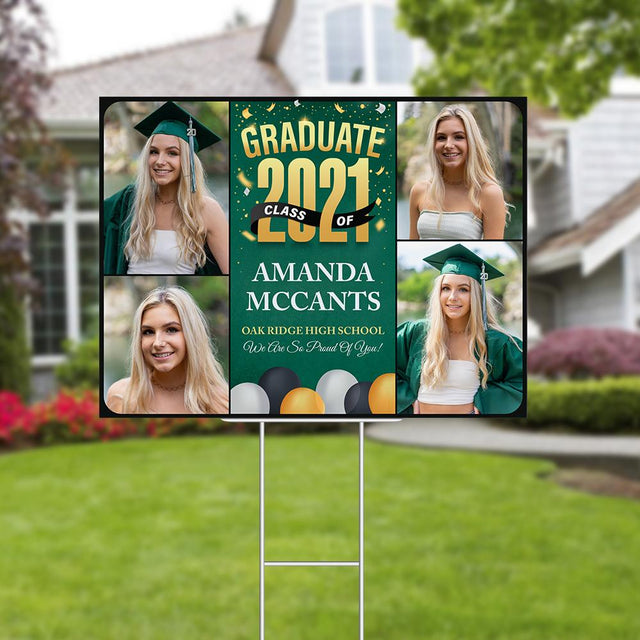 Congratulate, Class Of 2021, Custom Photo, 4 Pictures, Personalized Text Yard Sign