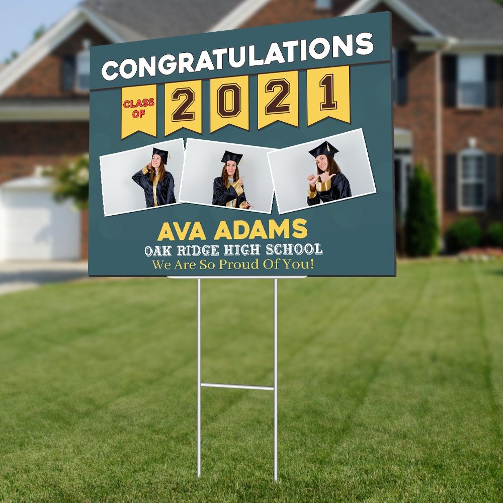 Congratulations, Class Of 2021, Custom Photo, 3 Pictures, Custom Name Yard Sign