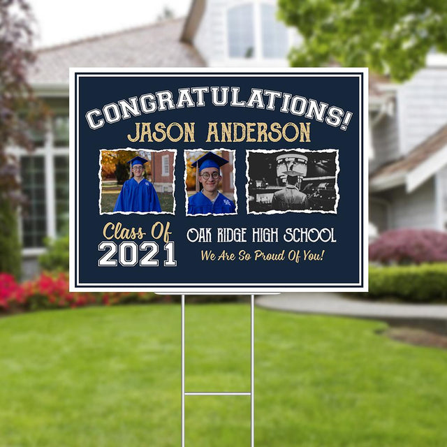 Congratulations, Class Of 2021, Custom Photo, 4 Pictures, Personalized Text Yard Sign