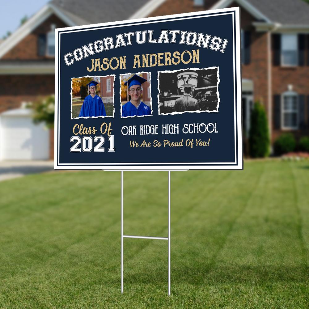 Congratulations, Class Of 2021, Custom Photo, 4 Pictures, Personalized Text Yard Sign