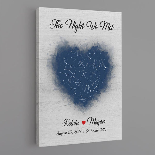 Couple Custom Star Map Grey Wood Style Background Canvas - " The Night We Met "