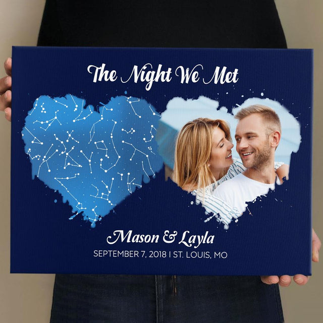 Couple Custom Star Map Navy Background Landscape Canvas - " The Night We Met "