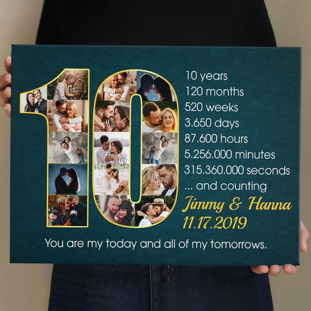 Custom 10th Wedding Anniversary Photo Collage Deep Blue Background Canvas
