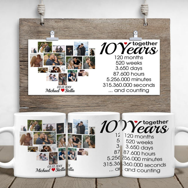 Custom 10th Years Together Photo Collage White Mug