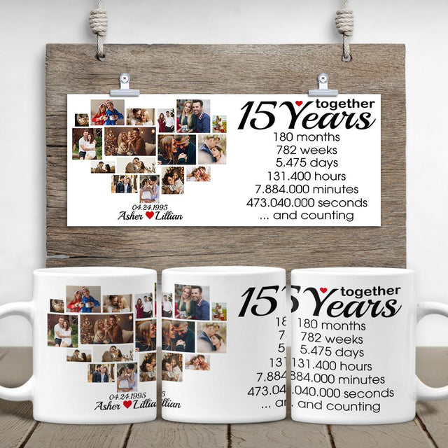 Custom 15th Years Together Photo Collage White Mug