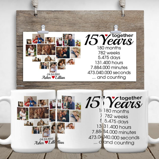 Custom 15th Years Together Photo Collage White Mug