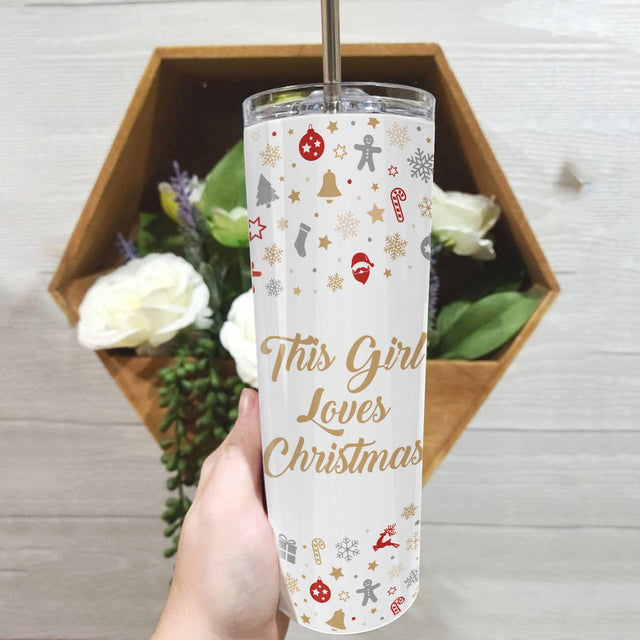 Custom 20oz Skinny Tumbler, This Girl Love Christmas
