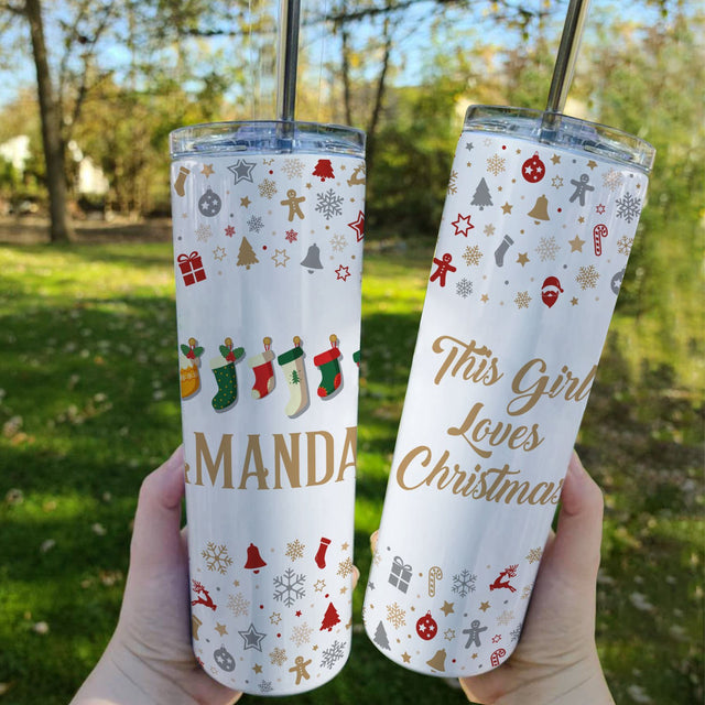 Custom 20oz Skinny Tumbler, This Girl Love Christmas