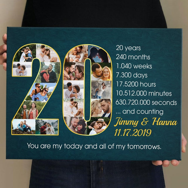 Custom 20th Wedding Anniversary Photo Collage Deep Blue Background Canvas