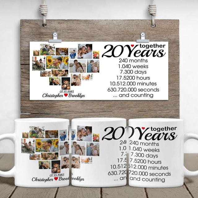 Custom 20th Years Together Photo Collage White Mug