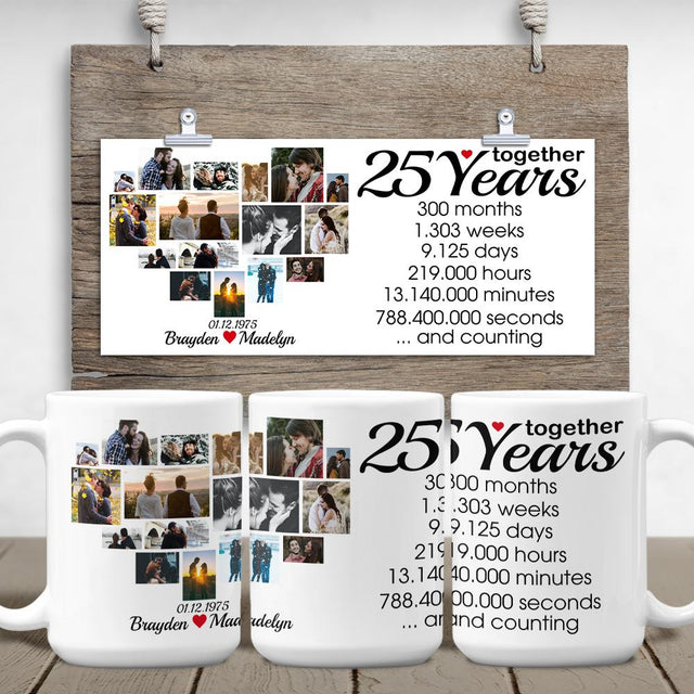Custom 25th Years Together Photo Collage White Mug