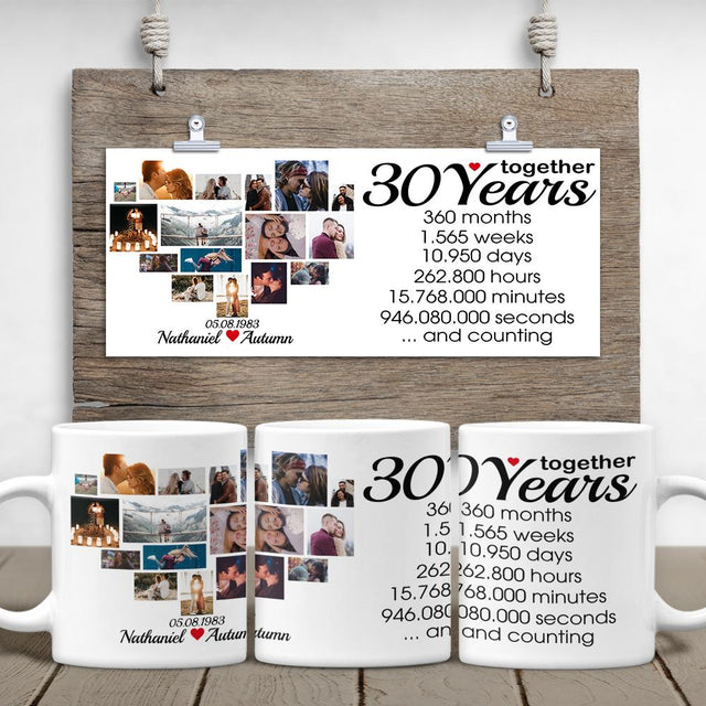Custom 30th Years Together Photo Collage White Mug