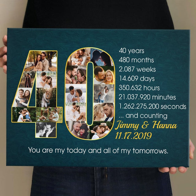 Custom 40th Wedding Anniversary Photo Collage Deep Blue Background Canvas