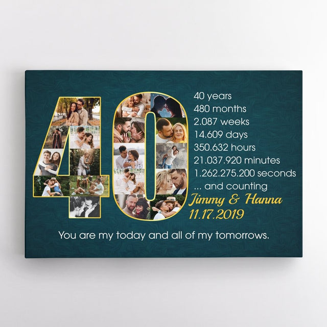 Custom 40th Wedding Anniversary Photo Collage Deep Blue Background Canvas