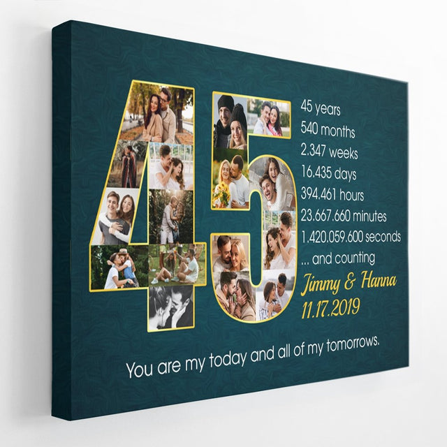 Custom 45th Wedding Anniversary Photo Collage Deep Blue Background Canvas