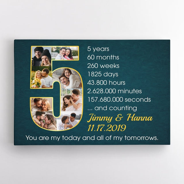 Custom 5th Wedding Anniversary Photo Collage Deep Blue Background Canvas