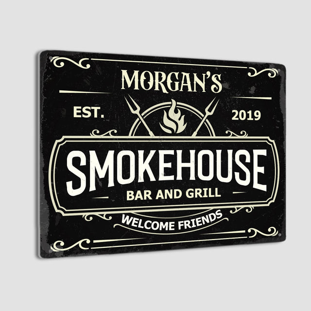 Custom Bar Sign, Smokehouse Bar And Grill Welcome Friends