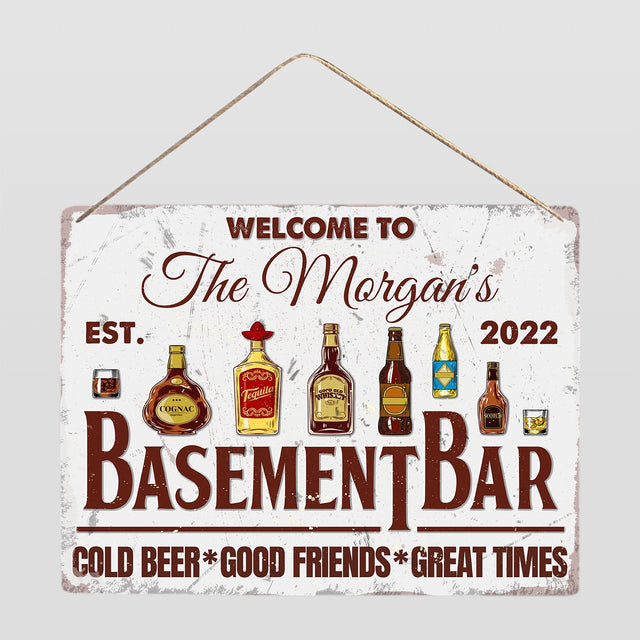 Custom Bar Sign, Welcome To Basement Bar Cold Beer Good Friends Great Times