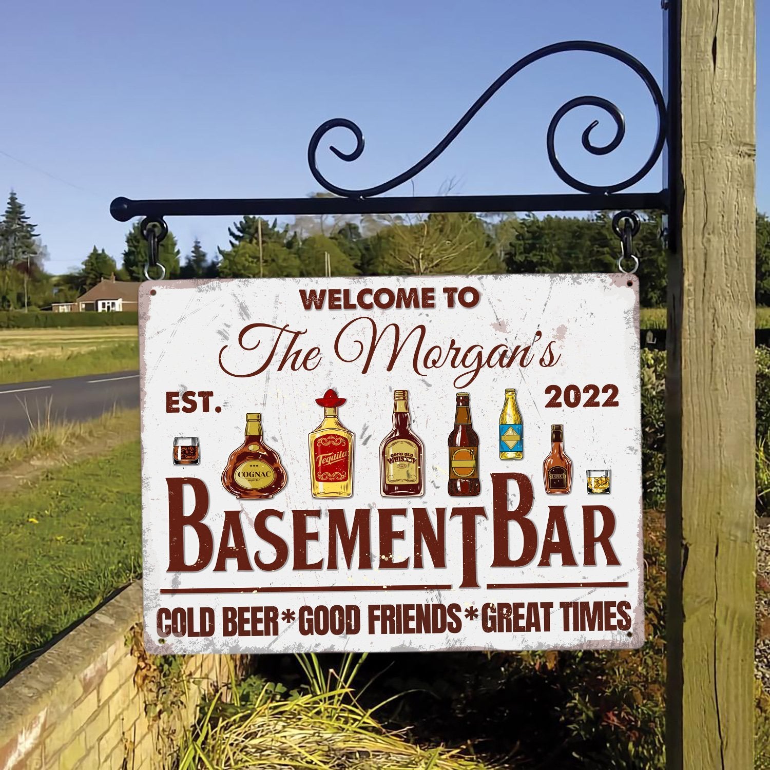 Custom Bar Sign, Welcome To Basement Bar Cold Beer Good Friends Great Times