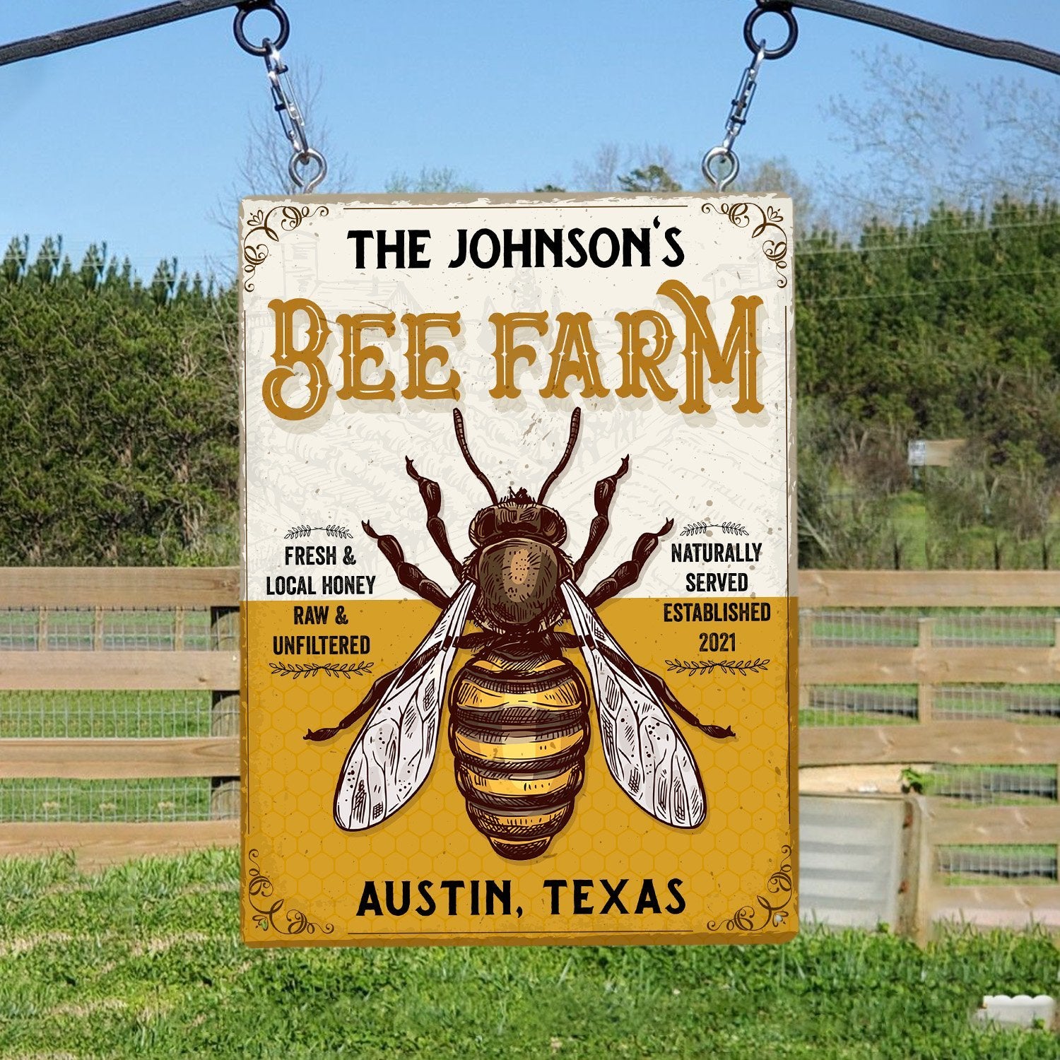 Custom Bee Farm Sign, Fresh & Local Honey Raw & Unfiltered
