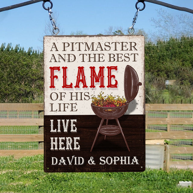 Custom Camp Sign, A Pitmaster And The Best Flame Of His Life Live Here