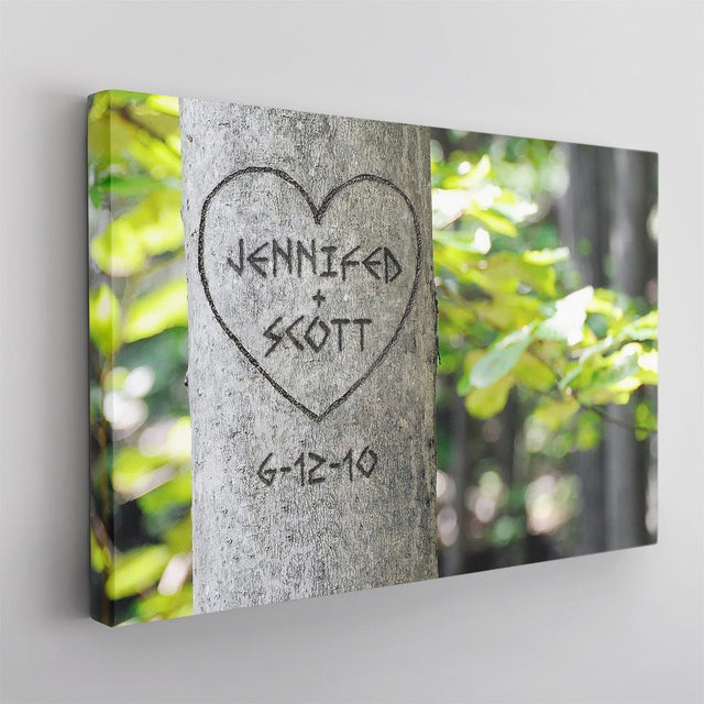 Custom Canvas Wall Art, Personalized Name And Date, Carved Tree Names