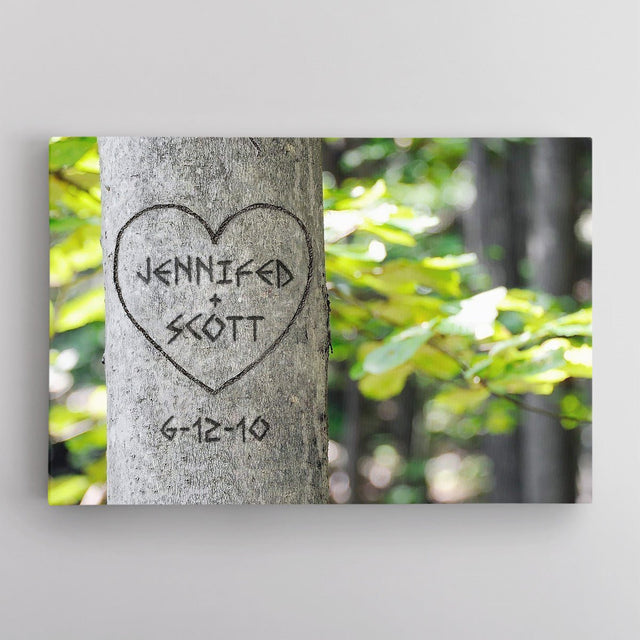 Custom Canvas Wall Art, Personalized Name And Date, Carved Tree Names